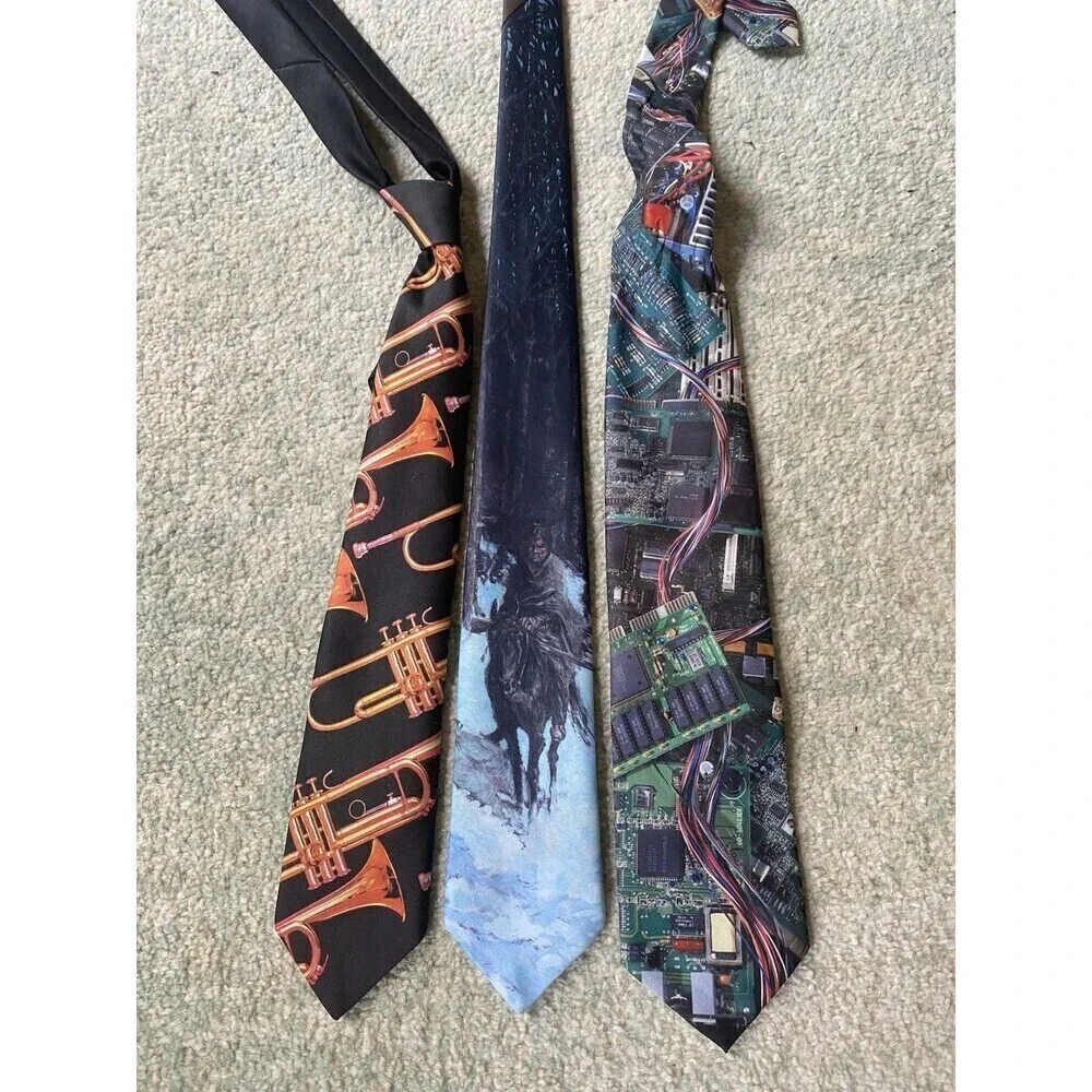 LOT (3) Ralph Marlin Ties - Trumpet, Horse, Indian, Electronics, Wiring, Quirky